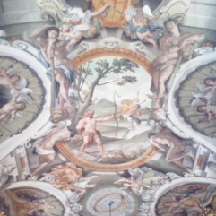 Plafondschildering waarin Herakles het meisje Deianeira redt uit de handen van de centaur Nessos.