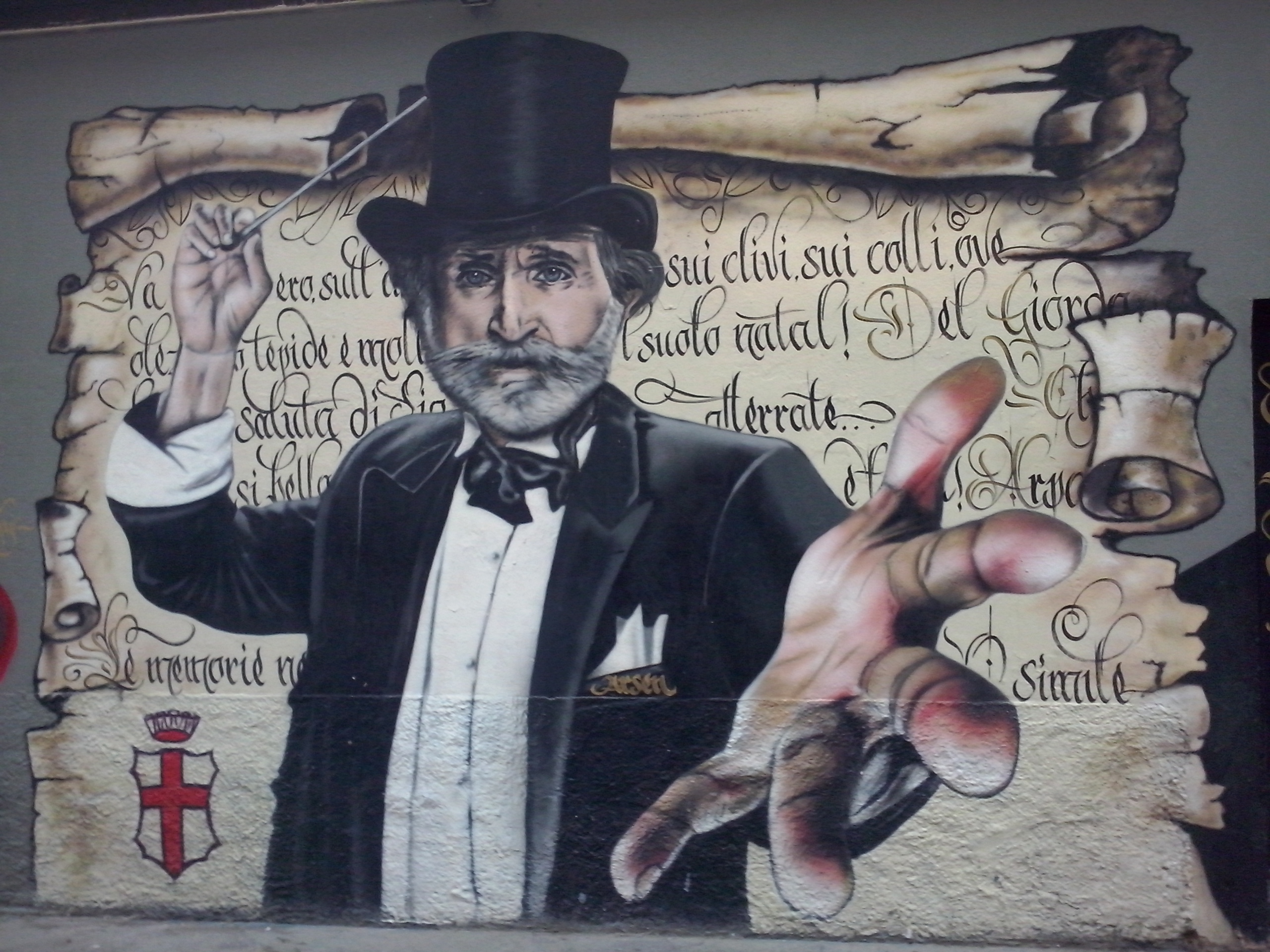 Muurschildering van Giuseppe Verdi, Milaan.